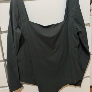 Nuuds Squareneck Bodysuit Long Sleeve in Evergreen Size XXL
